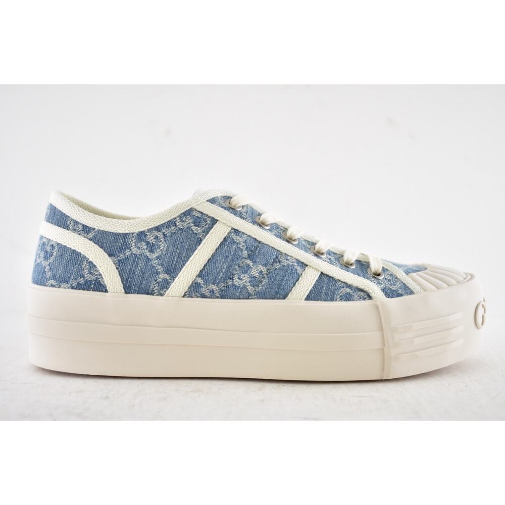 Gucci Chunky Monogram GG Logo Blue Denim Flat Low Top Platform Sneakers 36.5 - Picture 2 of 16
